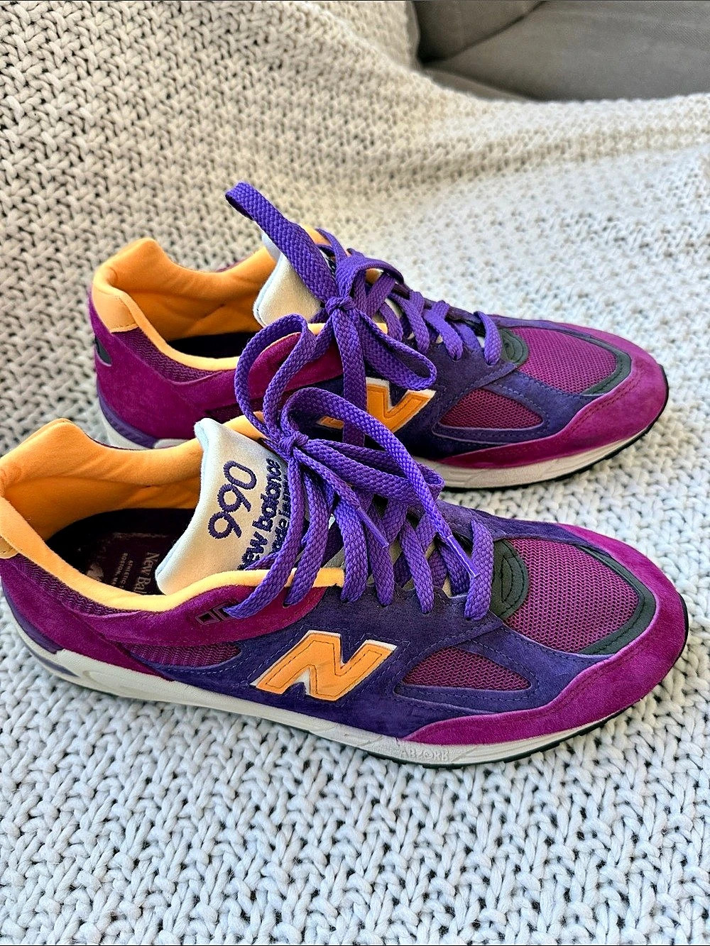 New Balance 990v2 Made in USA Teddy Santis Purple Yellow 990v2 Sneakers Purple &
